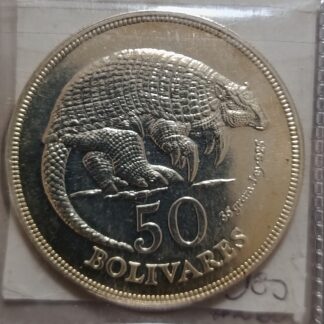 Moneda 1975 Venezuela 50 Bolívares Armadillo Gigante Plata — reverso