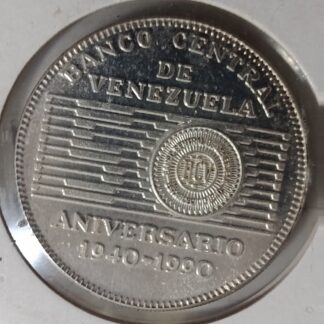 Moneda 1990 Venezuela 50 Bolívares Plata · 50 Aniversario Banco Central — anverso